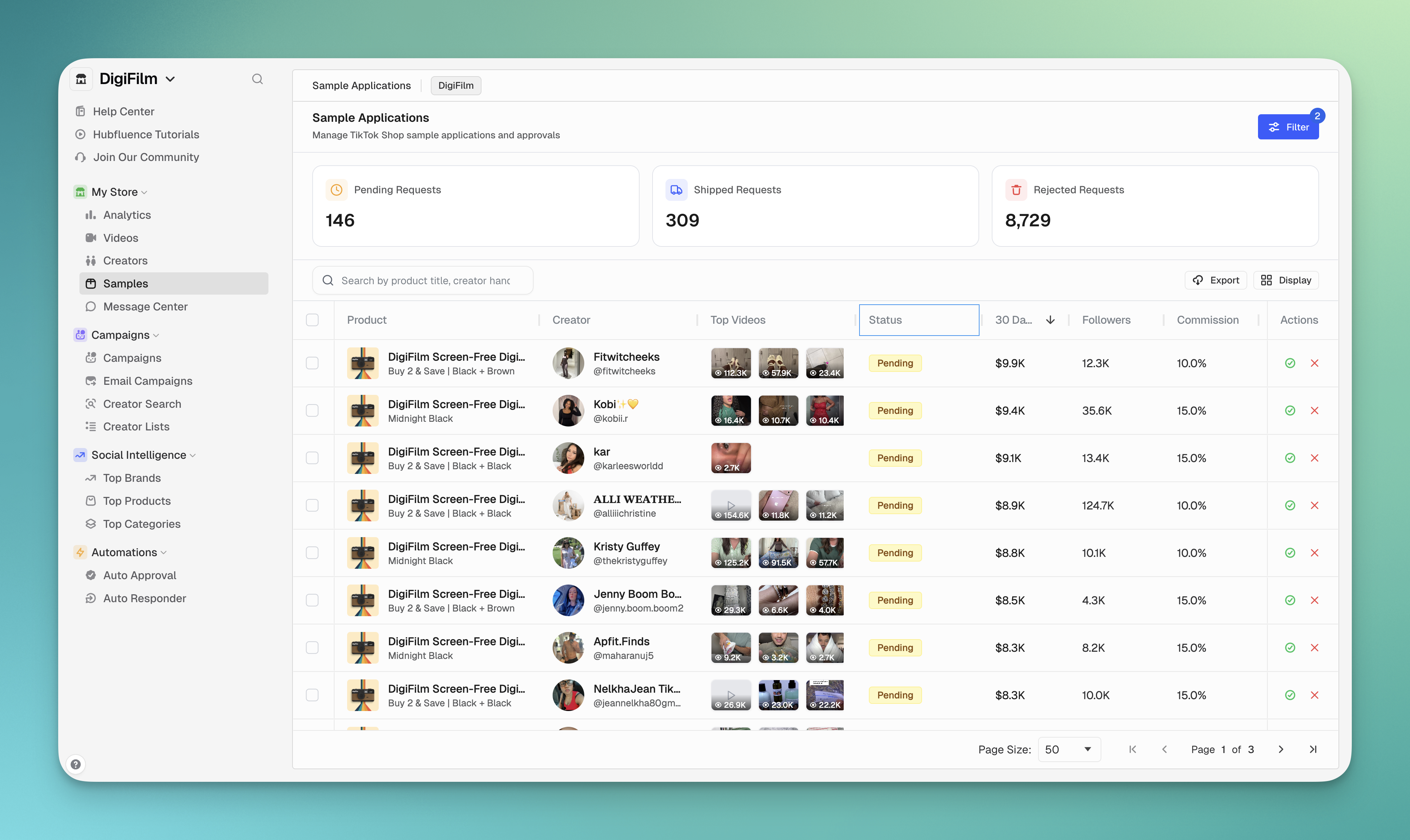 Approve Sample Requests