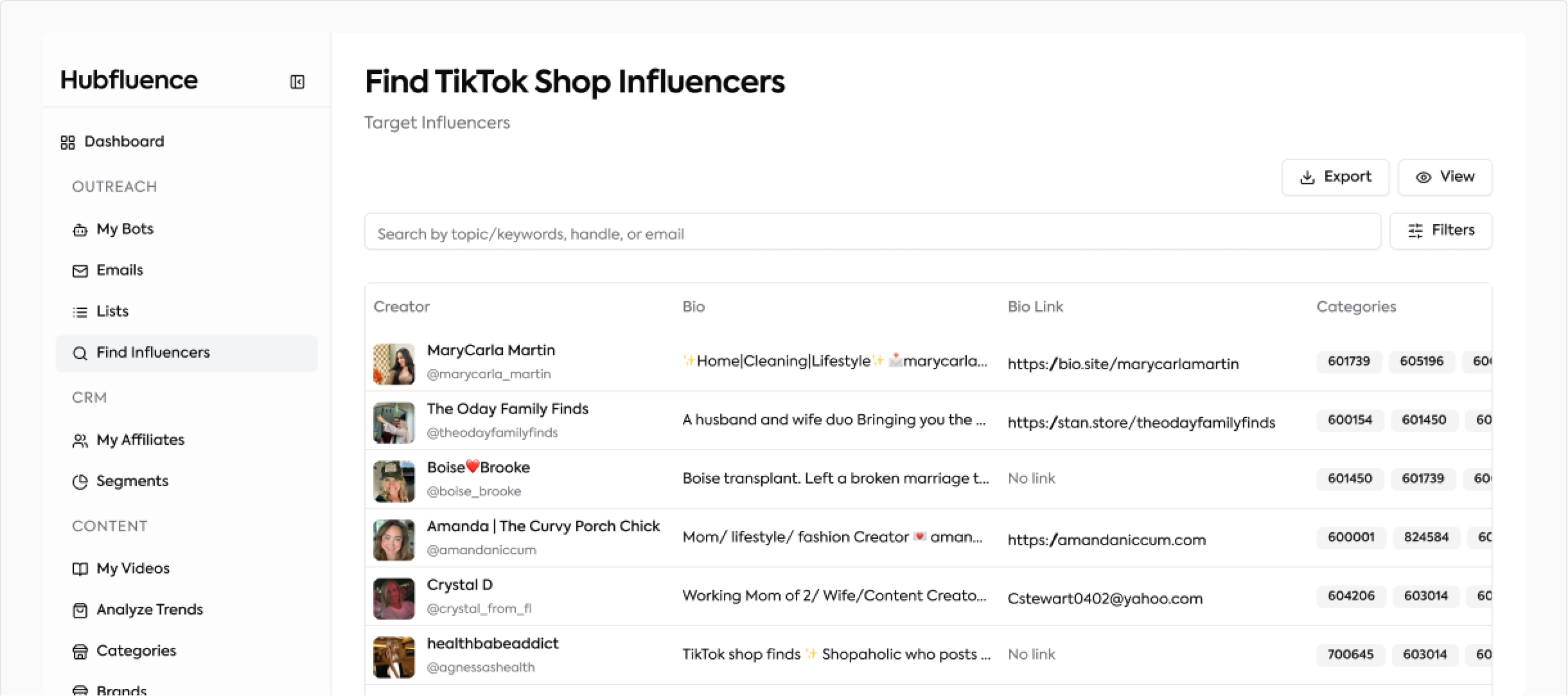 TikTok Outreach Dashboard Preview